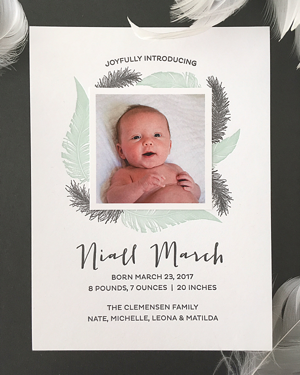 Couture Letterpress Feather Frame Birth Announcements