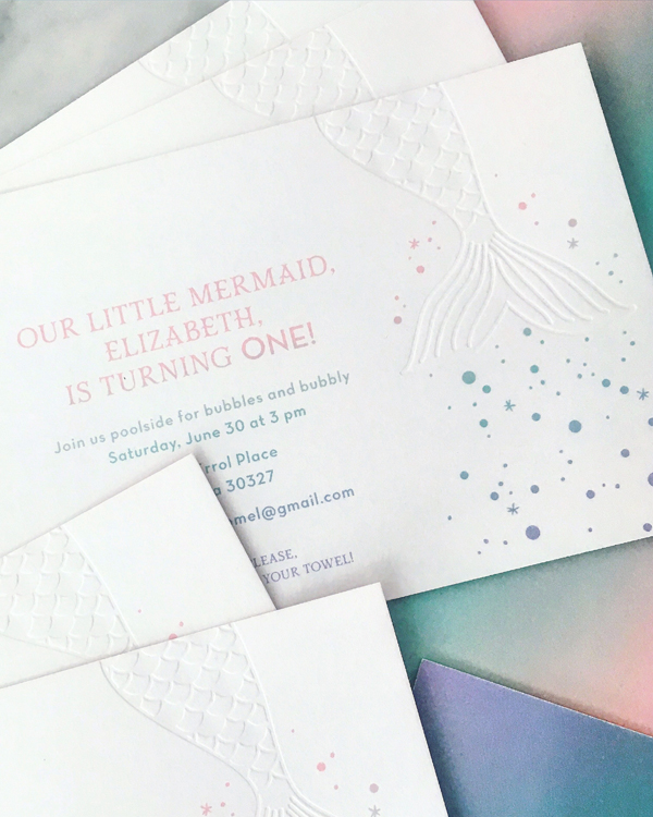 Letterpress & Ombre Mermaid Party Invitations